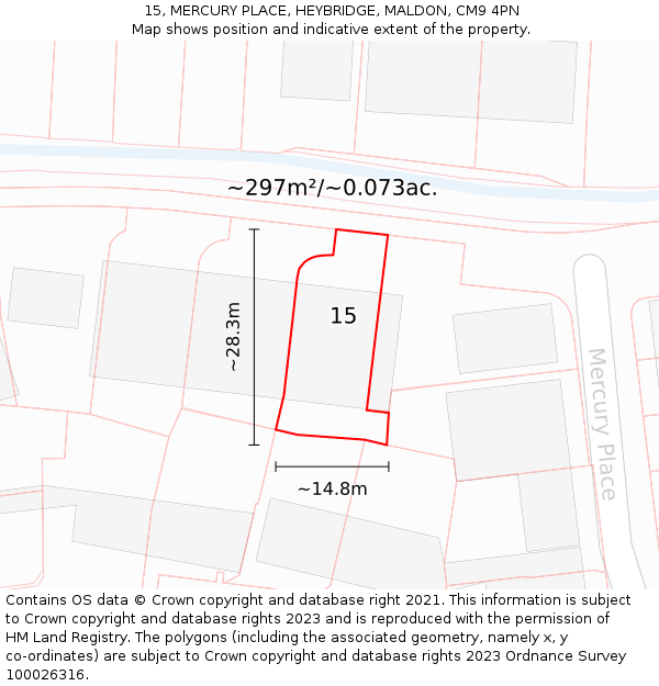 15, MERCURY PLACE, HEYBRIDGE, MALDON, CM9 4PN: Plot and title map