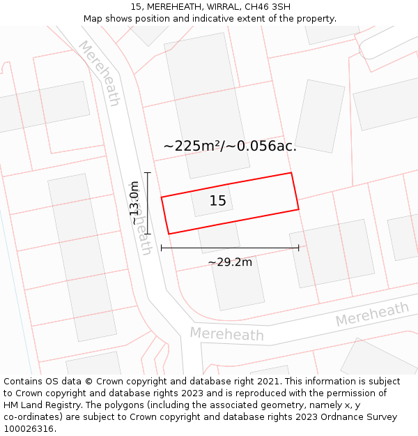 15, MEREHEATH, WIRRAL, CH46 3SH: Plot and title map