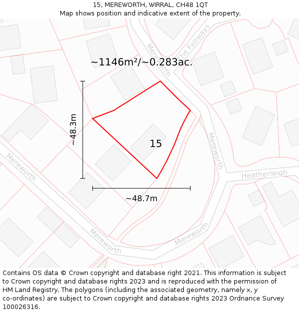 15, MEREWORTH, WIRRAL, CH48 1QT: Plot and title map