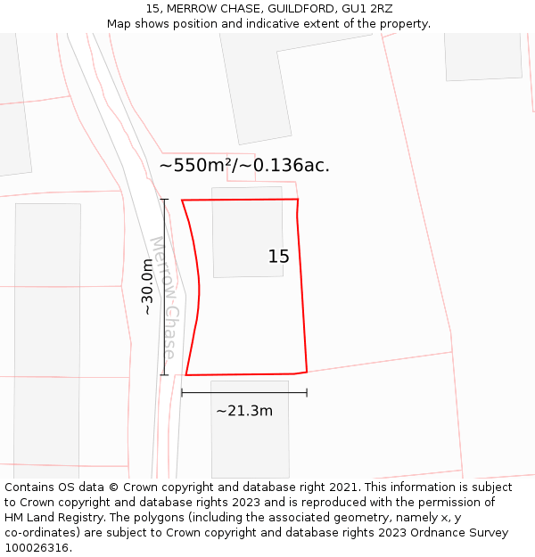 15, MERROW CHASE, GUILDFORD, GU1 2RZ: Plot and title map