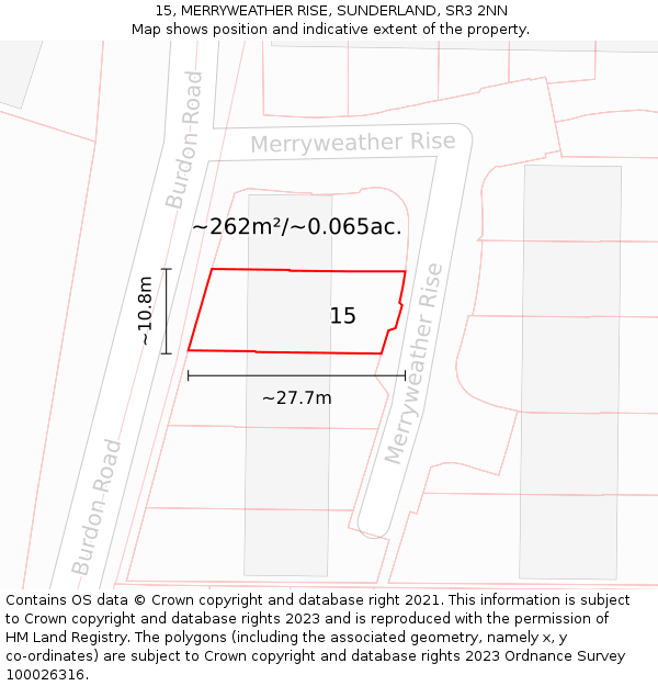 15, MERRYWEATHER RISE, SUNDERLAND, SR3 2NN: Plot and title map