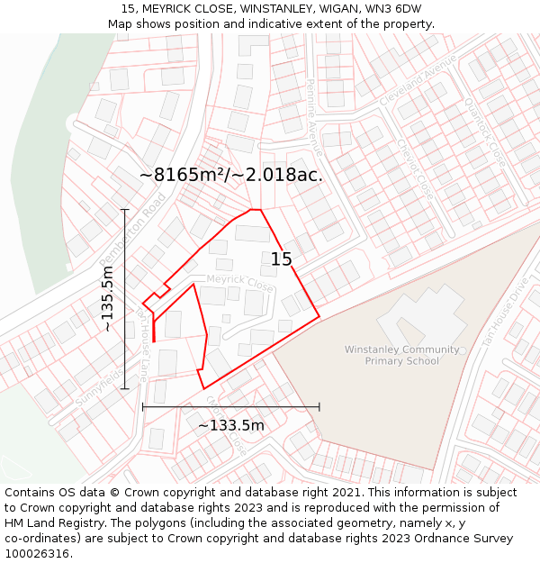 15, MEYRICK CLOSE, WINSTANLEY, WIGAN, WN3 6DW: Plot and title map