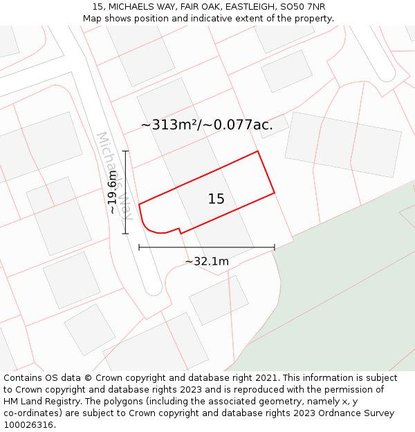 15, MICHAELS WAY, FAIR OAK, EASTLEIGH, SO50 7NR: Plot and title map