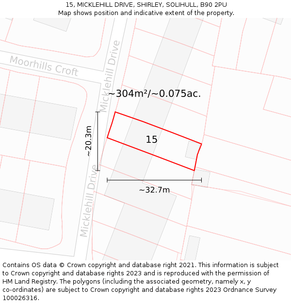 15, MICKLEHILL DRIVE, SHIRLEY, SOLIHULL, B90 2PU: Plot and title map