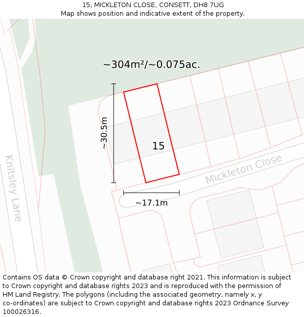 15, MICKLETON CLOSE, CONSETT, DH8 7UG: Plot and title map