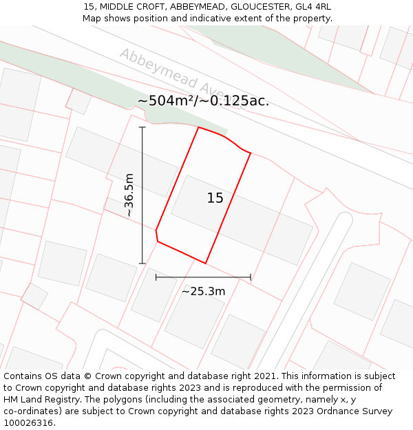 15, MIDDLE CROFT, ABBEYMEAD, GLOUCESTER, GL4 4RL: Plot and title map