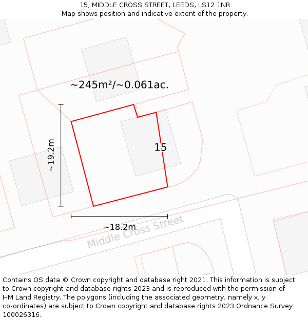 15, MIDDLE CROSS STREET, LEEDS, LS12 1NR: Plot and title map