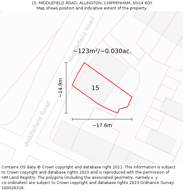15, MIDDLEFIELD ROAD, ALLINGTON, CHIPPENHAM, SN14 6GY: Plot and title map