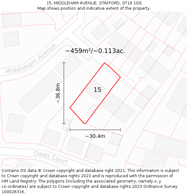 15, MIDDLEHAM AVENUE, STAFFORD, ST16 1GS: Plot and title map