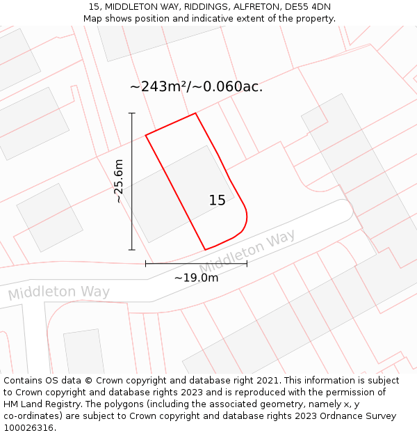 15, MIDDLETON WAY, RIDDINGS, ALFRETON, DE55 4DN: Plot and title map