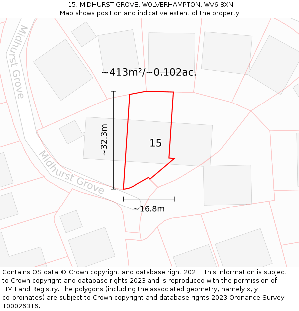 15, MIDHURST GROVE, WOLVERHAMPTON, WV6 8XN: Plot and title map