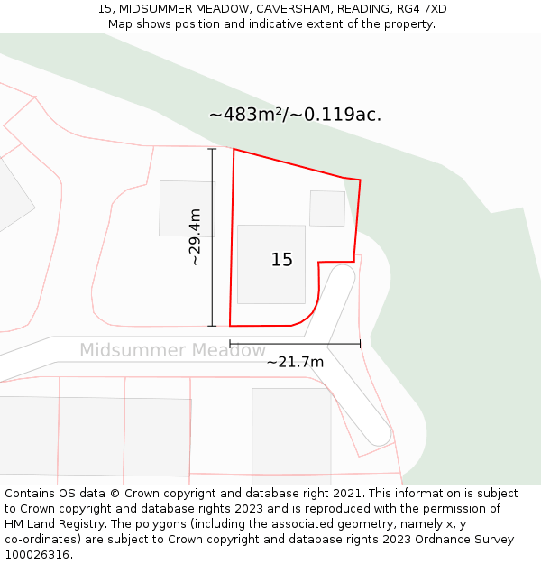 15, MIDSUMMER MEADOW, CAVERSHAM, READING, RG4 7XD: Plot and title map