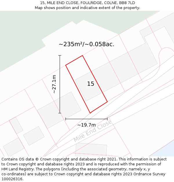 15, MILE END CLOSE, FOULRIDGE, COLNE, BB8 7LD: Plot and title map