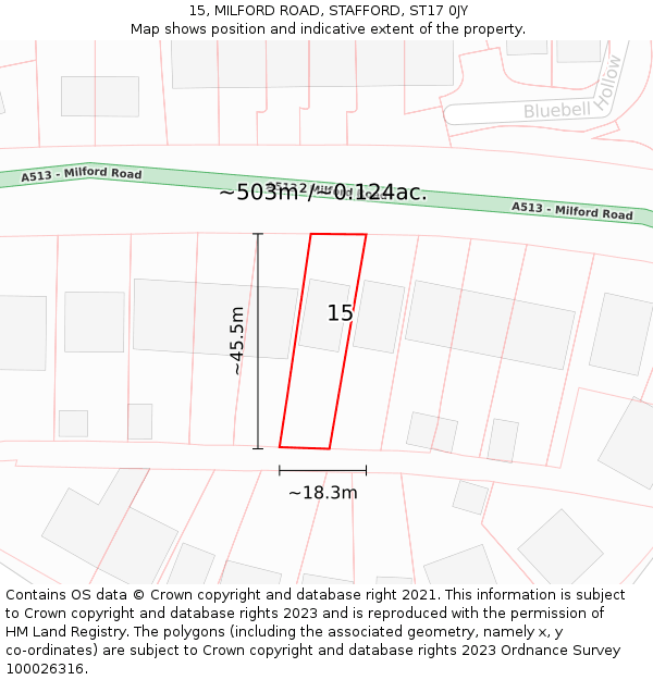 15, MILFORD ROAD, STAFFORD, ST17 0JY: Plot and title map