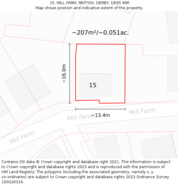 15, MILL FARM, REPTON, DERBY, DE65 6RR: Plot and title map