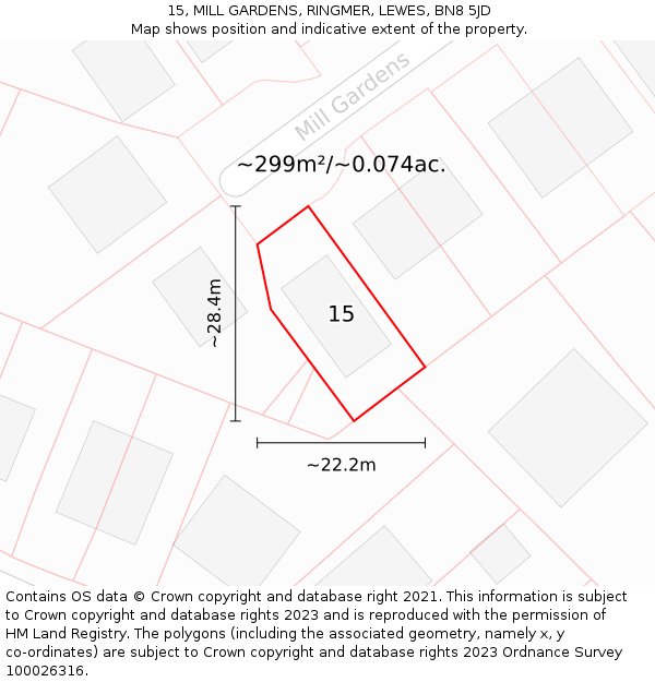 15, MILL GARDENS, RINGMER, LEWES, BN8 5JD: Plot and title map