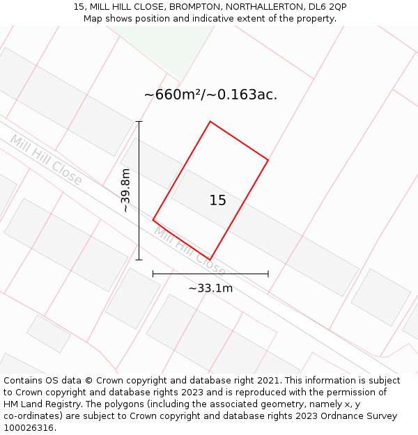 15, MILL HILL CLOSE, BROMPTON, NORTHALLERTON, DL6 2QP: Plot and title map