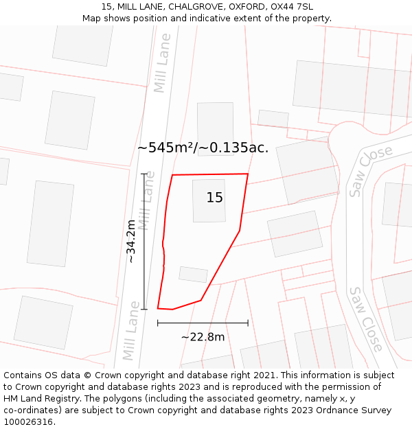 15, MILL LANE, CHALGROVE, OXFORD, OX44 7SL: Plot and title map