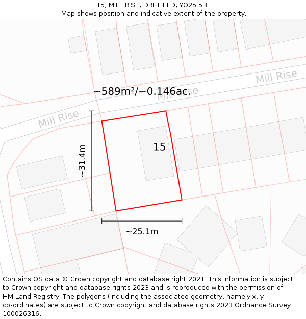 15, MILL RISE, DRIFFIELD, YO25 5BL: Plot and title map