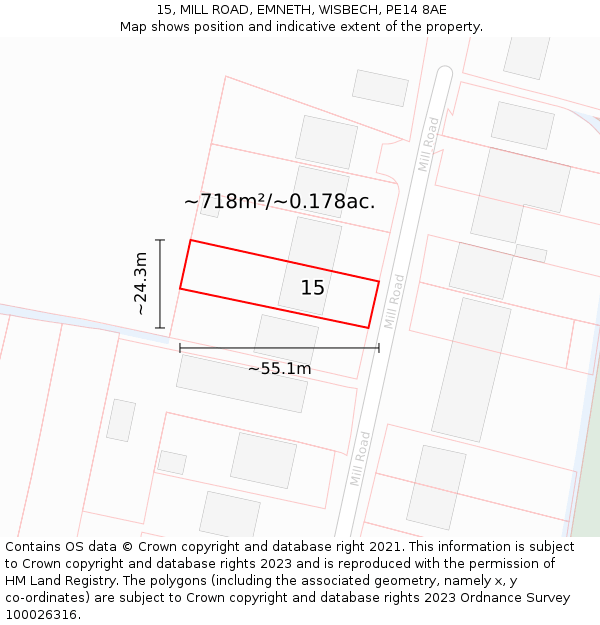 15, MILL ROAD, EMNETH, WISBECH, PE14 8AE: Plot and title map