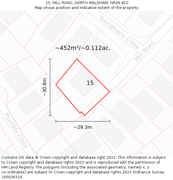 15, MILL ROAD, NORTH WALSHAM, NR28 9EZ: Plot and title map