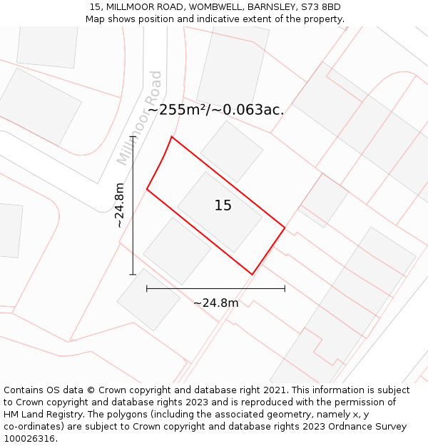 15, MILLMOOR ROAD, WOMBWELL, BARNSLEY, S73 8BD: Plot and title map