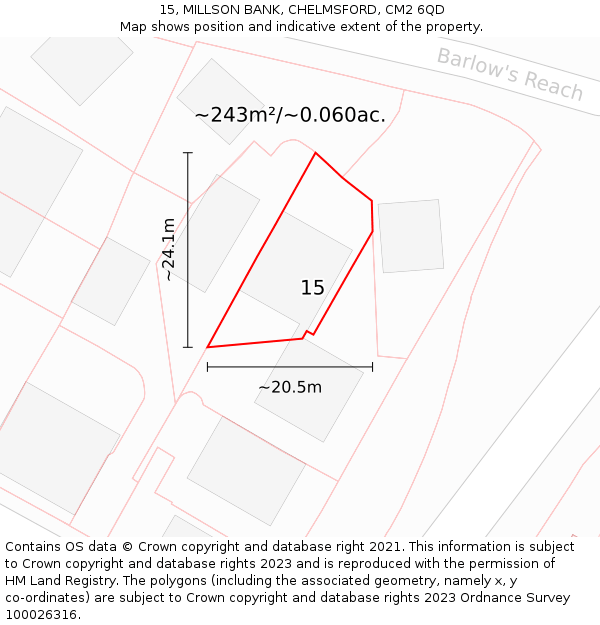 15, MILLSON BANK, CHELMSFORD, CM2 6QD: Plot and title map