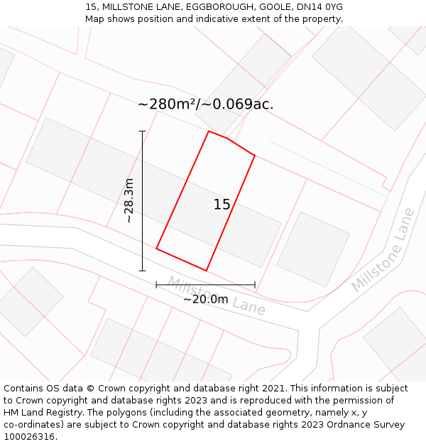 15, MILLSTONE LANE, EGGBOROUGH, GOOLE, DN14 0YG: Plot and title map