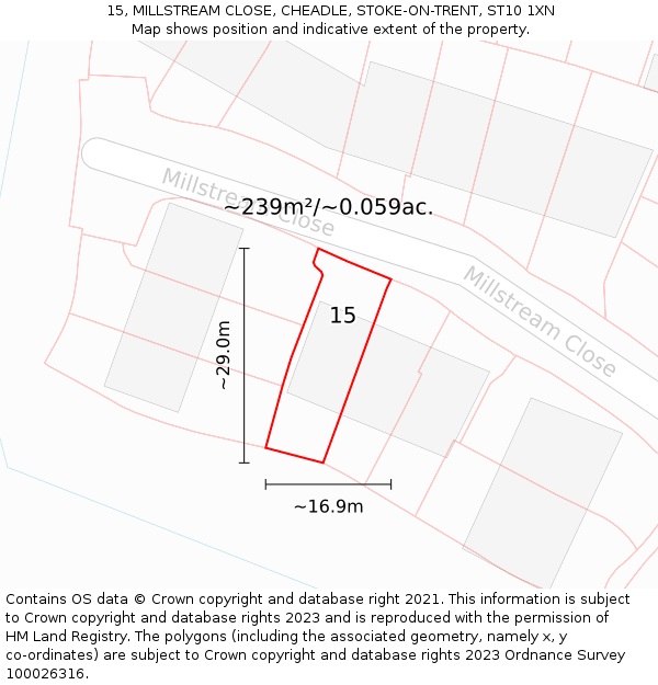15, MILLSTREAM CLOSE, CHEADLE, STOKE-ON-TRENT, ST10 1XN: Plot and title map