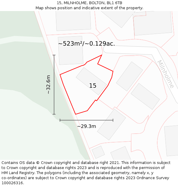 15, MILNHOLME, BOLTON, BL1 6TB: Plot and title map