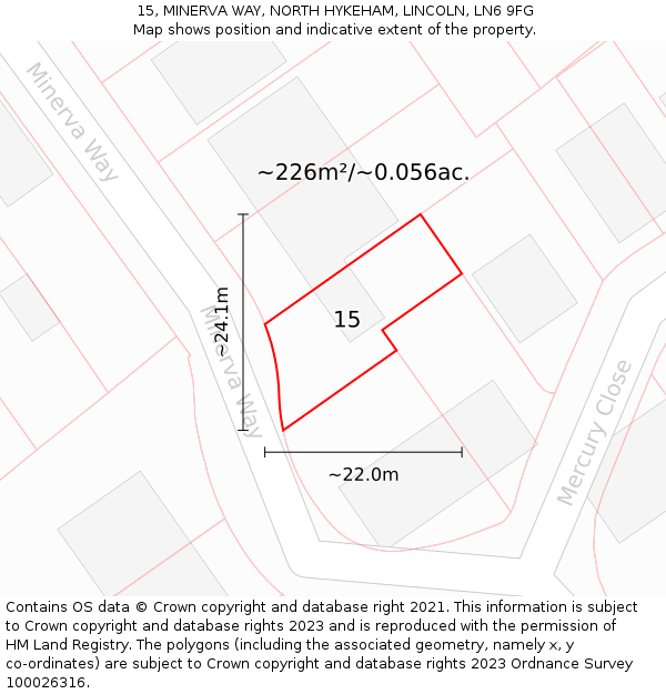15, MINERVA WAY, NORTH HYKEHAM, LINCOLN, LN6 9FG: Plot and title map
