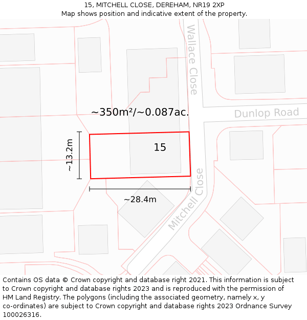 15, MITCHELL CLOSE, DEREHAM, NR19 2XP: Plot and title map