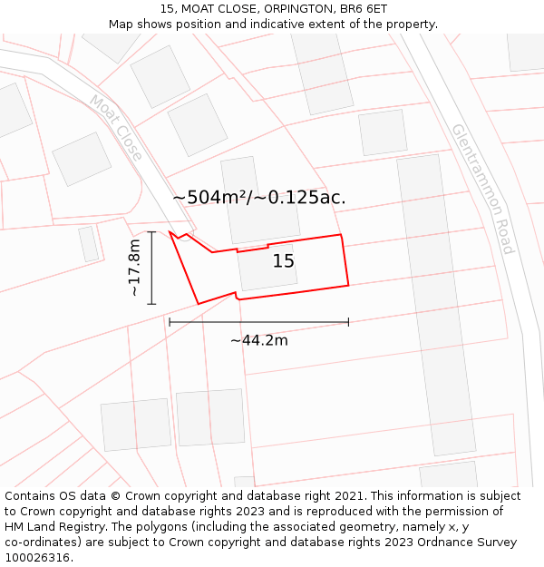 15, MOAT CLOSE, ORPINGTON, BR6 6ET: Plot and title map