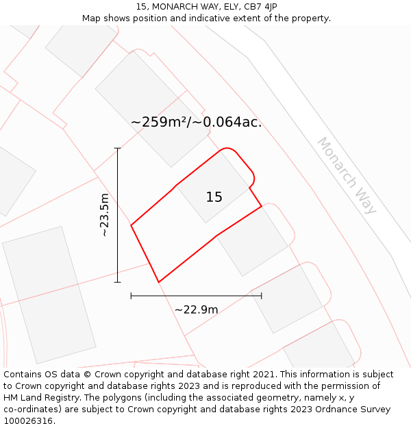 15, MONARCH WAY, ELY, CB7 4JP: Plot and title map