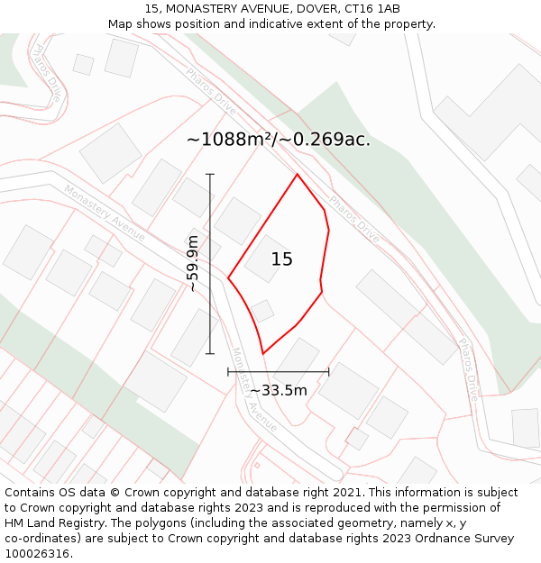 15, MONASTERY AVENUE, DOVER, CT16 1AB: Plot and title map