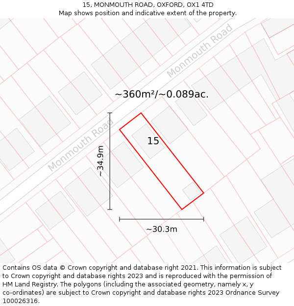 15, MONMOUTH ROAD, OXFORD, OX1 4TD: Plot and title map