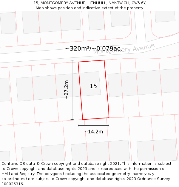 15, MONTGOMERY AVENUE, HENHULL, NANTWICH, CW5 6YJ: Plot and title map