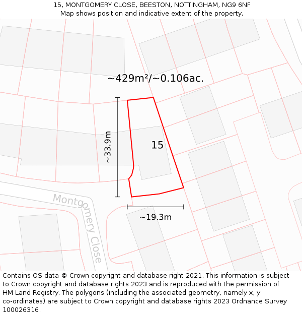 15, MONTGOMERY CLOSE, BEESTON, NOTTINGHAM, NG9 6NF: Plot and title map