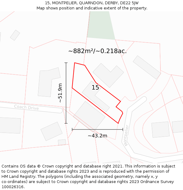 15, MONTPELIER, QUARNDON, DERBY, DE22 5JW: Plot and title map
