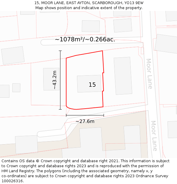 15, MOOR LANE, EAST AYTON, SCARBOROUGH, YO13 9EW: Plot and title map