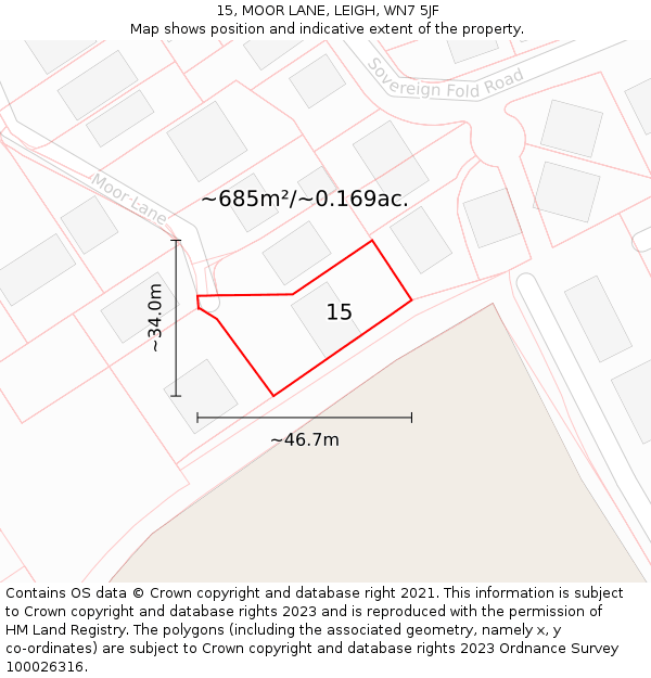 15, MOOR LANE, LEIGH, WN7 5JF: Plot and title map