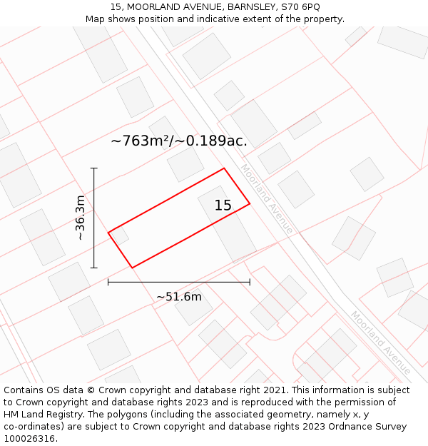15, MOORLAND AVENUE, BARNSLEY, S70 6PQ: Plot and title map