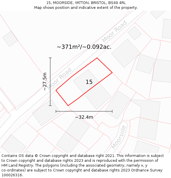 15, MOORSIDE, YATTON, BRISTOL, BS49 4RL: Plot and title map