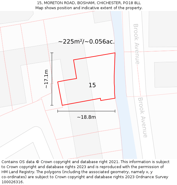 15, MORETON ROAD, BOSHAM, CHICHESTER, PO18 8LL: Plot and title map