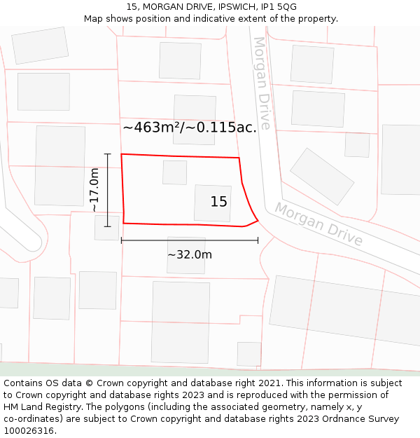15, MORGAN DRIVE, IPSWICH, IP1 5QG: Plot and title map