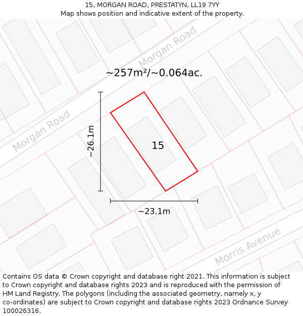 15, MORGAN ROAD, PRESTATYN, LL19 7YY: Plot and title map