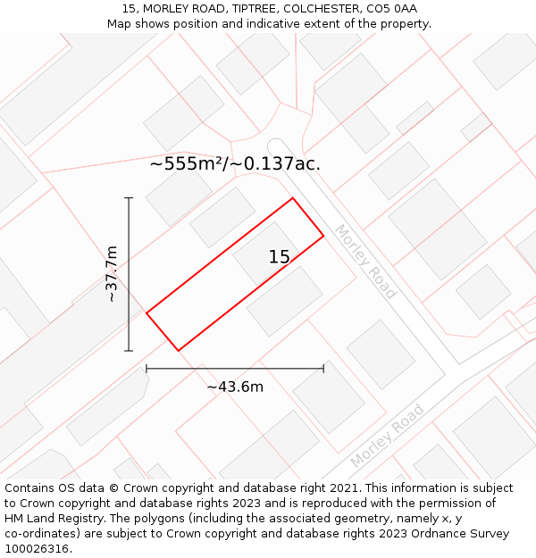 15, MORLEY ROAD, TIPTREE, COLCHESTER, CO5 0AA: Plot and title map