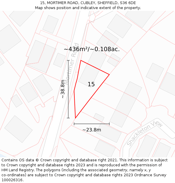 15, MORTIMER ROAD, CUBLEY, SHEFFIELD, S36 6DE: Plot and title map