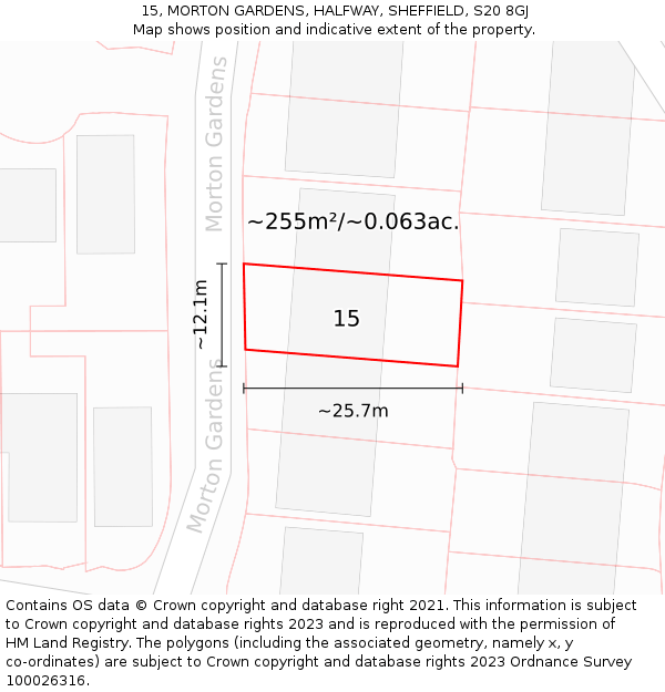 15, MORTON GARDENS, HALFWAY, SHEFFIELD, S20 8GJ: Plot and title map