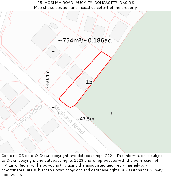 15, MOSHAM ROAD, AUCKLEY, DONCASTER, DN9 3JS: Plot and title map